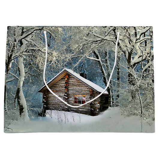 Rustic Log Cabin Winter Magic Groot Cadeauzakje (Voorkant)