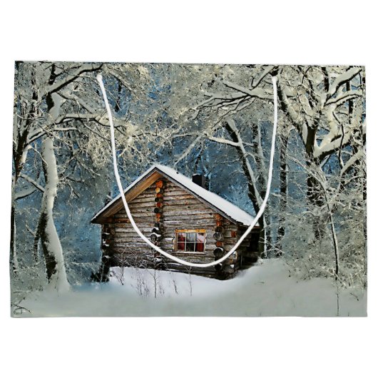 Rustic Log Cabin Winter Magic Groot Cadeauzakje (Achterkant)