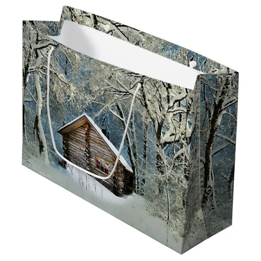 Rustic Log Cabin Winter Magic Groot Cadeauzakje (Voorkant Gekanteld)