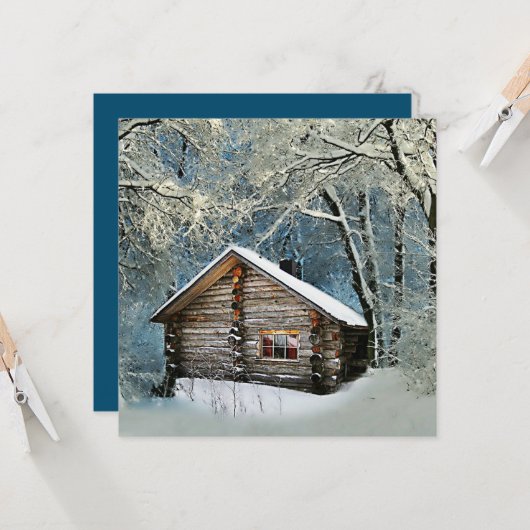 Rustic Log Cabin Winter Magic Kaart (Voorkant / Achterkant in situ)