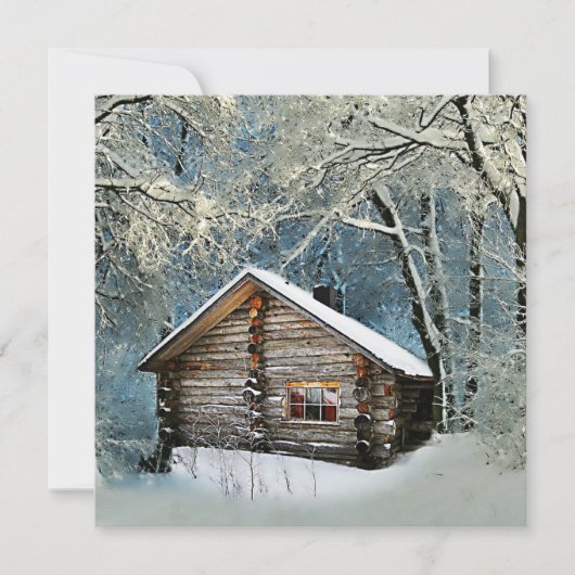 Rustic Log Cabin Winter Magic Kaart (Voorkant)