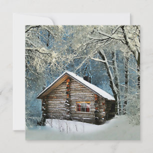 Rustic Log Cabin Winter Magic Kaart