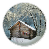 Rustic Log Cabin Winter Magic Keramische Knop (Voorkant)