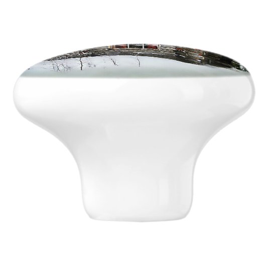 Rustic Log Cabin Winter Magic Keramische Knop (Zijkant)