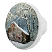 Rustic Log Cabin Winter Magic Keramische Knop (Rechts)