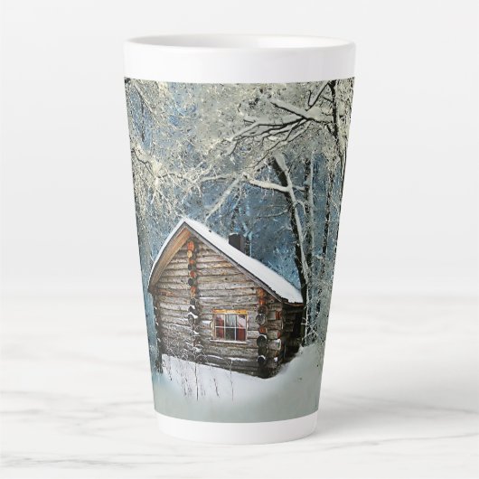 Rustic Log Cabin Winter Magic Latte Mok (Voorkant)