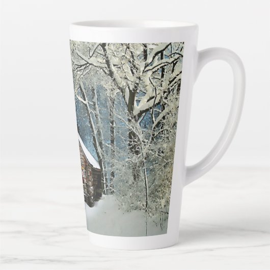 Rustic Log Cabin Winter Magic Latte Mok (Rechts)