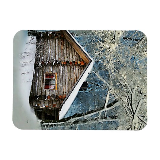 Rustic Log Cabin Winter Magic Magneet (Horizontaal)