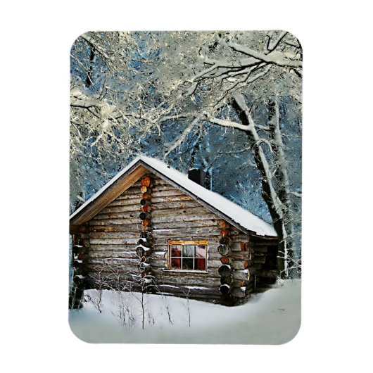 Rustic Log Cabin Winter Magic Magneet (Verticaal)