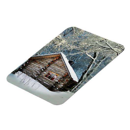 Rustic Log Cabin Winter Magic Magneet (Linkerzijde)