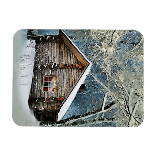 Rustic Log Cabin Winter Magic Magneet (Horizontaal)