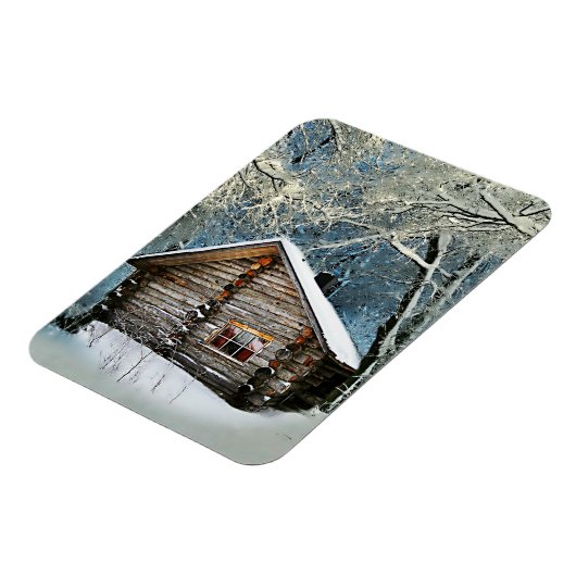Rustic Log Cabin Winter Magic Magneet (Linkerzijde)