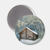 Rustic Log Cabin Winter Magic Magneet (Voorkant / Achterkant)