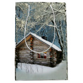 Rustic Log Cabin Winter Magic Medium Cadeauzakje (Voorkant)