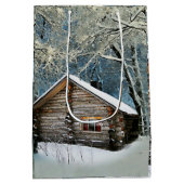 Rustic Log Cabin Winter Magic Medium Cadeauzakje (Achterkant)