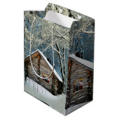 Rustic Log Cabin Winter Magic Medium Cadeauzakje (Achterkant Gekanteld)