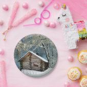 Rustic Log Cabin Winter Magic Papieren Bordje (Feest)
