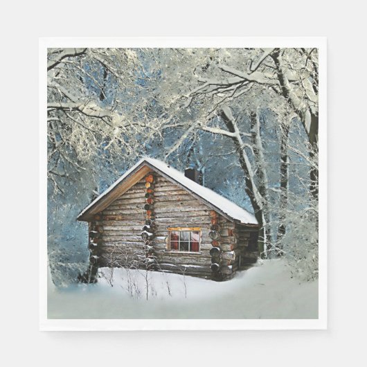 Rustic Log Cabin Winter Magic Servet (Voorkant)