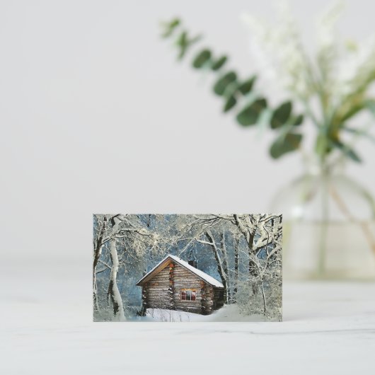 Rustic Log Cabin Winter Magic Visitekaartje (Staand voorkant)