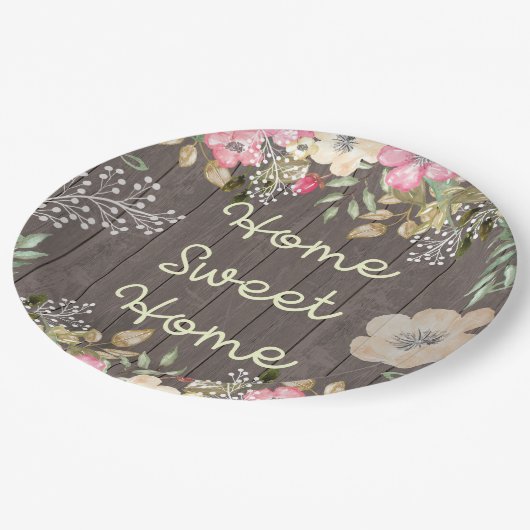 Rustic look Home Sweet Home Floral Wood Papieren Bordje (Gekanteld)