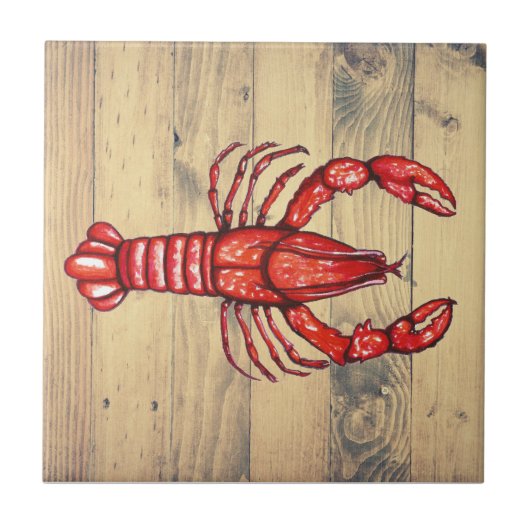 Rustic Louisiana Cajun Crawfish & Faux Wood Planks Tegeltje (Voorkant)