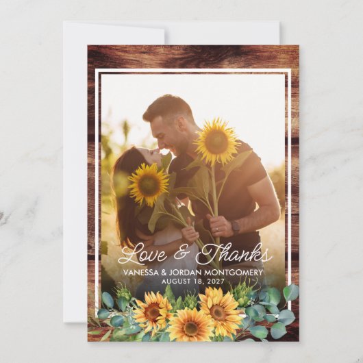 Rustic Love and Bedankt Sunflower Wedding Photo (Voorkant)
