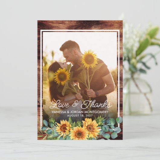 Rustic Love and Bedankt Sunflower Wedding Photo (Staand voorkant)