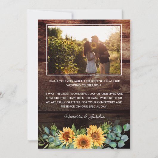 Rustic Love and Bedankt Sunflower Wedding Photo (Achterkant)