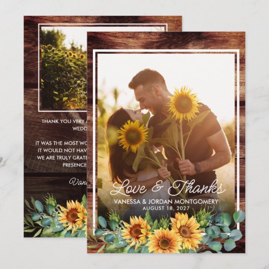 Rustic Love and Bedankt Sunflower Wedding Photo (Voorkant / Achterkant)