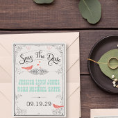 Rustic Love Bird Hearts Mint Coral Save the Date