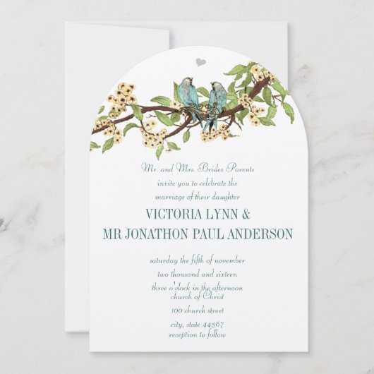Rustic Love Bird Turquoise Yellow Wedding Invites Kaart (Voorkant)
