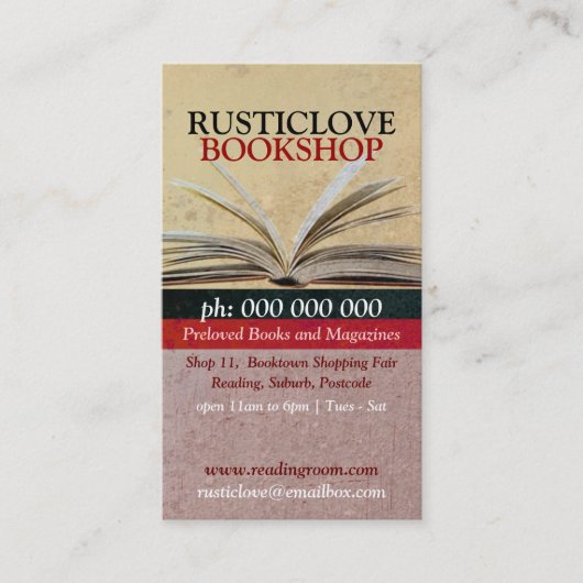 Rustic Love BookShop Literature Visitekaartje (Voorkant)