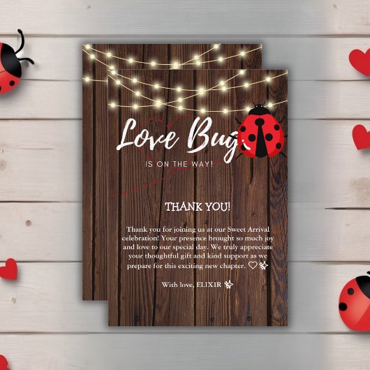 Rustic Love Bug Baby shower Bedankkaart