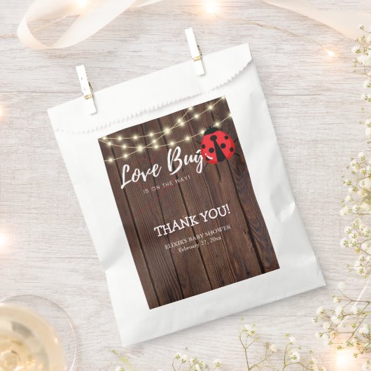 Rustic Love Bug Baby shower Bedankzakje (Geknipt)