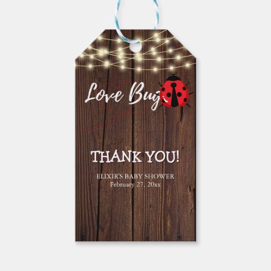Rustic Love Bug Baby shower Cadeaulabel (Voorkant)