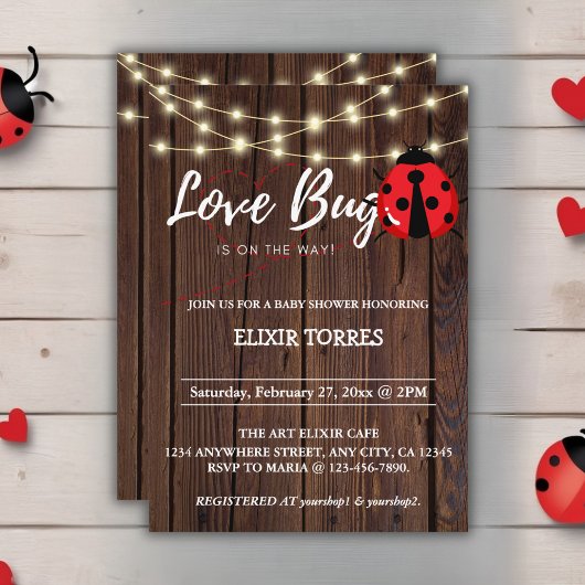 Rustic Love Bug Baby shower Kaart