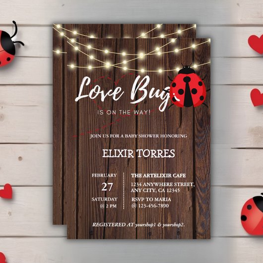 Rustic Love Bug Baby shower Kaart