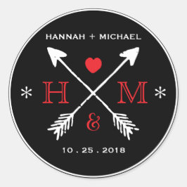 Rustic Love Heart Arrow Monogram Wedding Sticker
