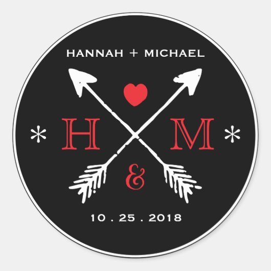 Rustic Love Heart Arrow Monogram Wedding Sticker (Voorkant)