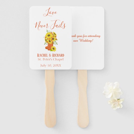 Rustic Love is nooit mislukt Sunflower Wedding Handwaaier (Voorkant en achterkant)