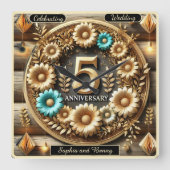 Rustic Love: Jubileum Bloemen Meesterwerk Vierkante Klok (Voorkant)