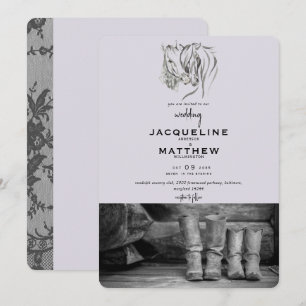 Rustic Love & Lace Lavender Wedding Invitation Kaart