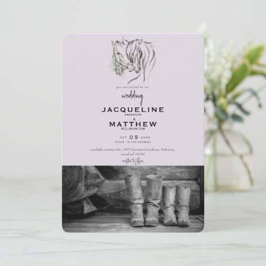 Rustic Love & Lace Lavender Wedding Invitation Kaart (Staand voorkant)