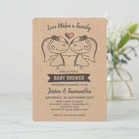 Rustic Love maakt een familie van lesbische Baby s Kaart (Staand voorkant)