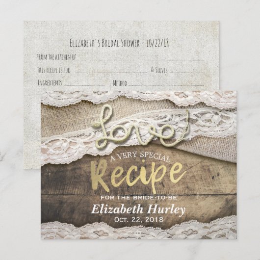 Rustic Love Rope Burlap Lace Vrijgezellenfeest Rec Uitnodiging Briefkaart (Voorkant / Achterkant)