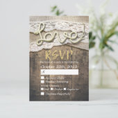 Rustic Love Rope Burlap Lace Wedding RSVP Antwoord (Staand voorkant)