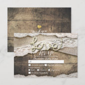 Rustic Love Rope Burlap Lace Wedding RSVP Antwoord (Voorkant / Achterkant)
