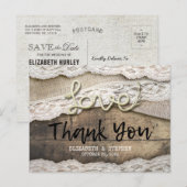 Rustic Love Rope Burlap Wedding Bedankt Briefkaart (Voorkant / Achterkant)
