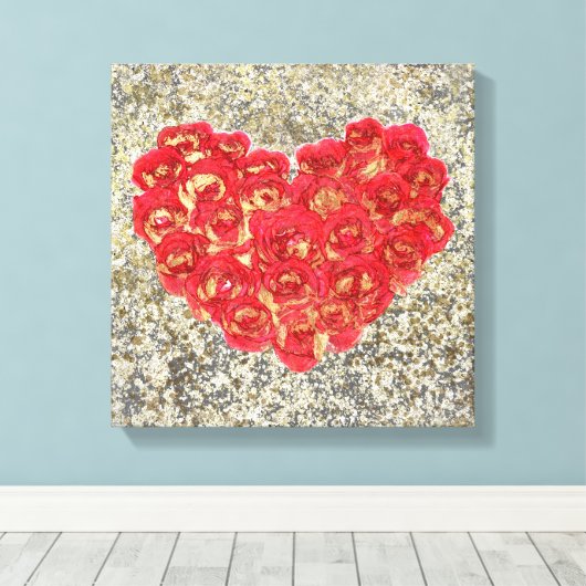 Rustic Love Rustic Valentijn Red & Gold Heart Canvas Afdruk (Insitu (Houten vloer))