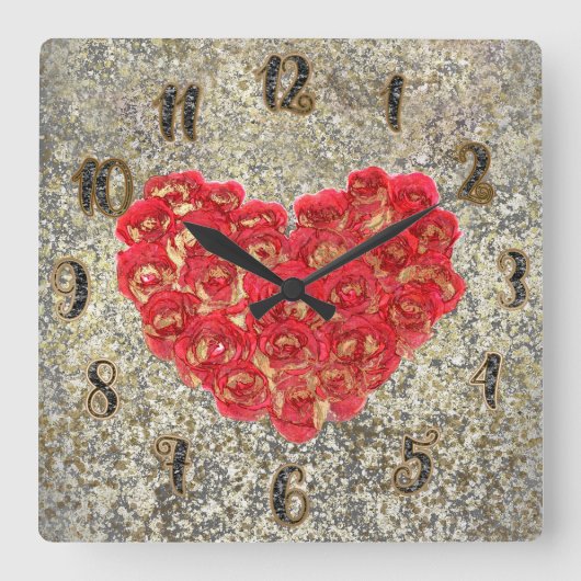 Rustic Love Rustic Valentijn Red & Gold Heart Vierkante Klok (Voorkant)